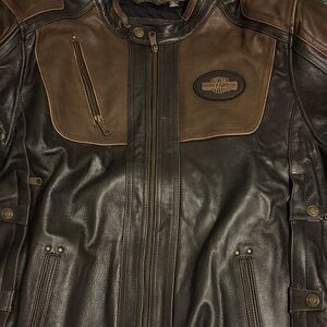 Harley-Davidson Black and Brown Two-Tone Leather Bomber Jacket